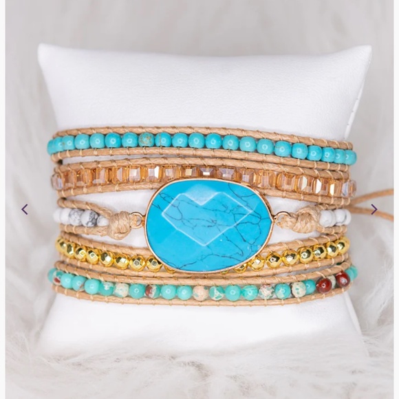 Boho “ Kelly 9 Summer “ Vegan Leather Wrap Bracelet with Stone - Picture 1 of 4